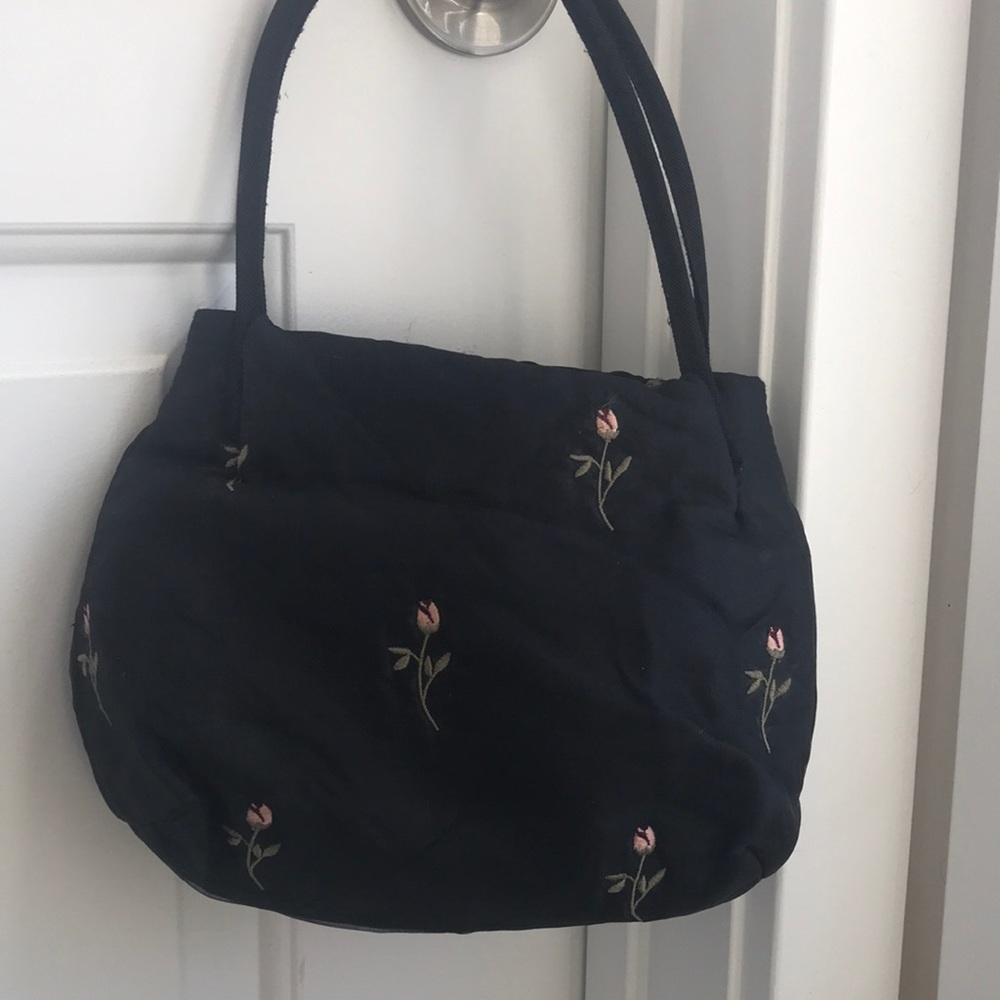Small black purse with roses sheer overlay